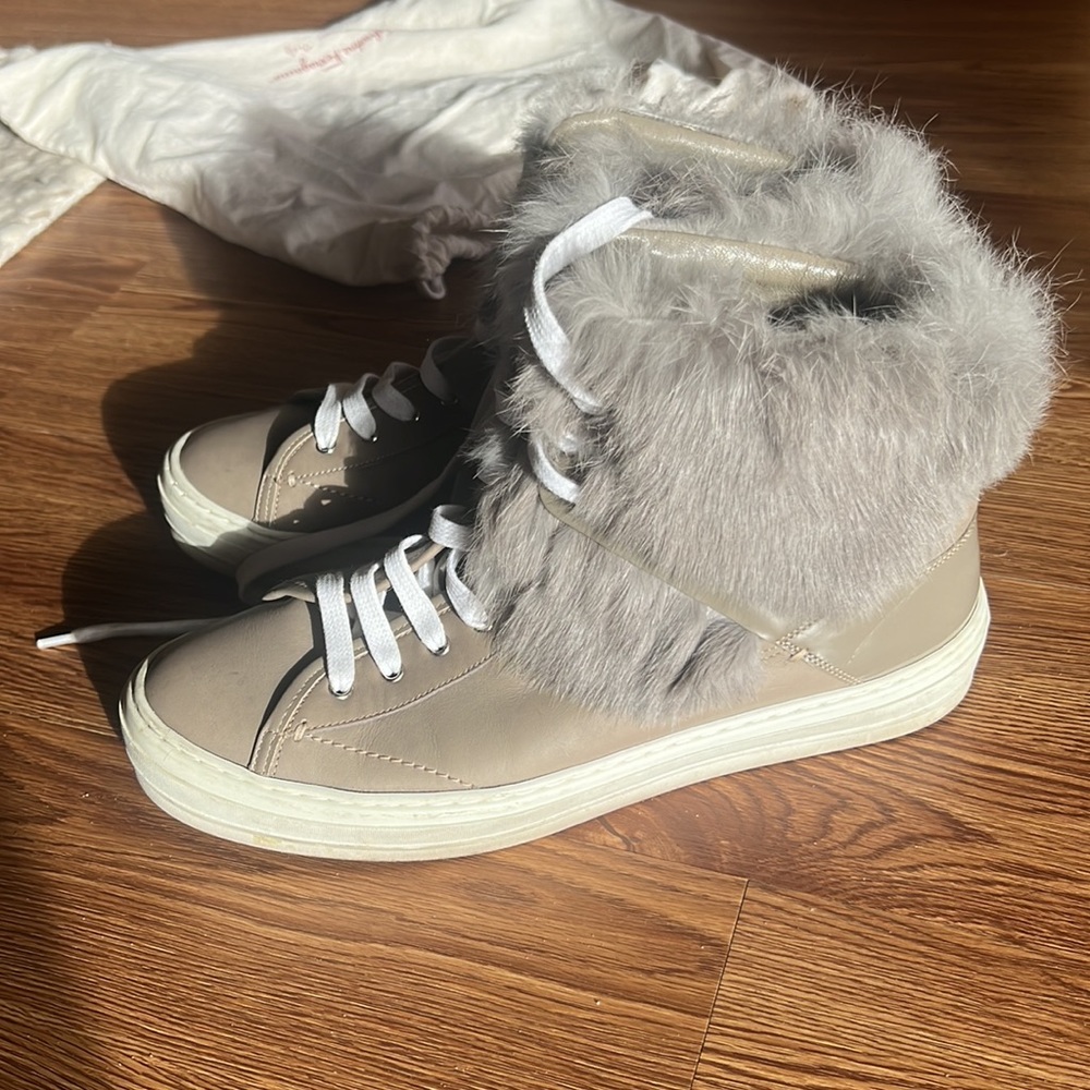 Salvatore Ferragamo Fur-Trimmed Leather Sneakers - Picture 6 of 13